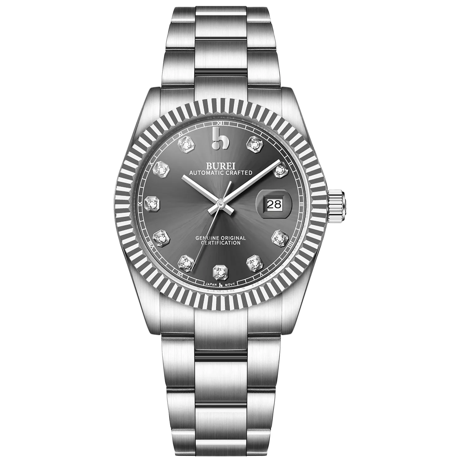 BUREI Men's Watch 41mm, Classic Stainless Steel, Waterproof Machine Watch with Date, Sapphire Crystal, Business Dress Wristwatch sold by Burei product image thumbnail 4