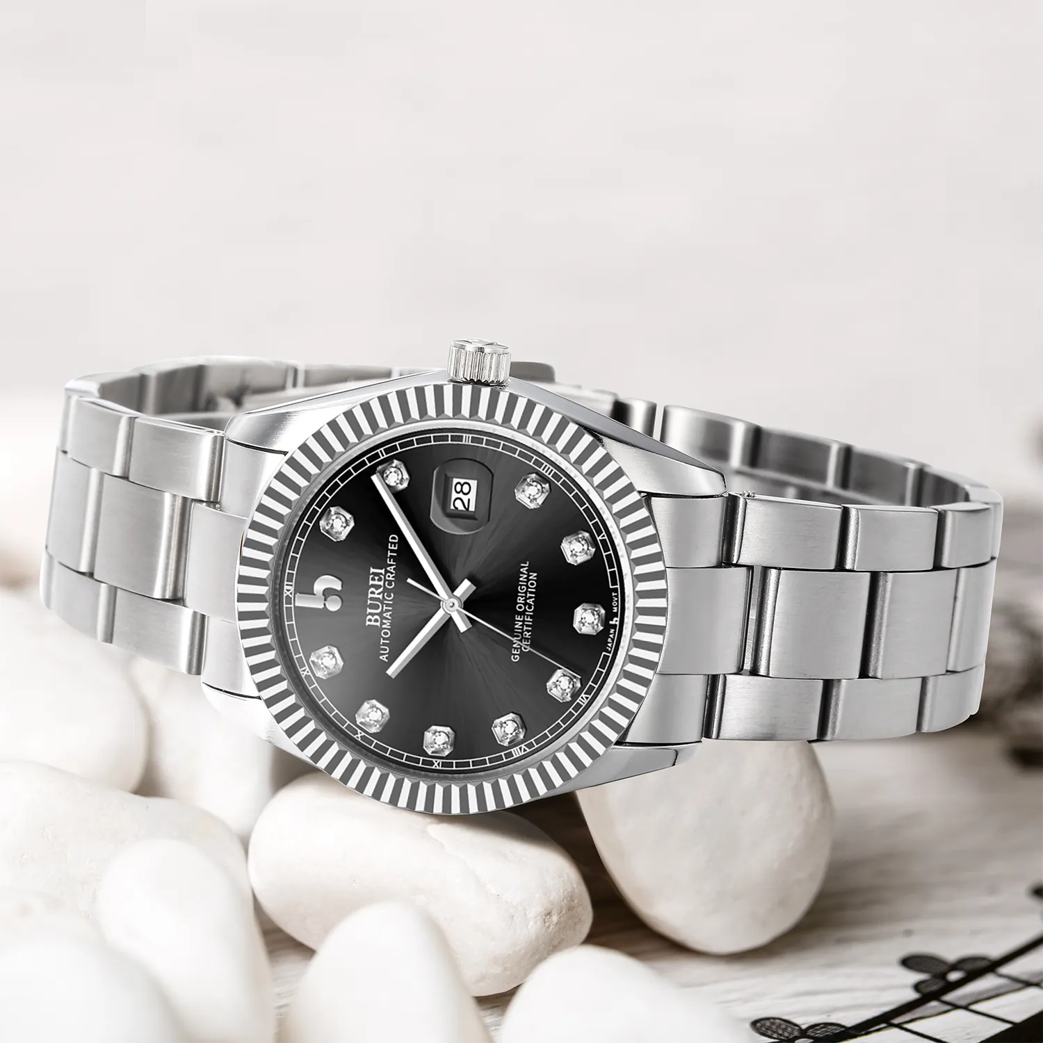 BUREI Men's Watch 41mm, Classic Stainless Steel, Waterproof Machine Watch with Date, Sapphire Crystal, Business Dress Wristwatch sold by Burei product image thumbnail 2