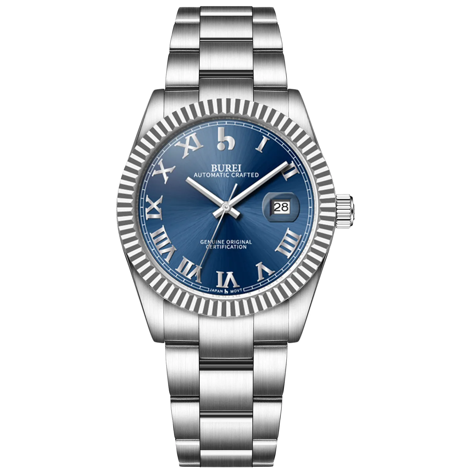 BUREI Men's Watch 41mm, Classic Stainless Steel, Waterproof Machine Watch with Date, Sapphire Crystal, Business Dress Wristwatch sold by Burei product image thumbnail 4