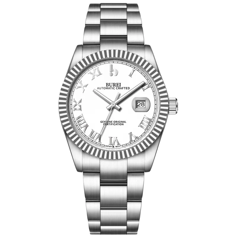 BUREI Men's Watch 41mm, Classic Stainless Steel, Waterproof Machine Watch with Date, Sapphire Crystal, Business Dress Wristwatch sold by Burei