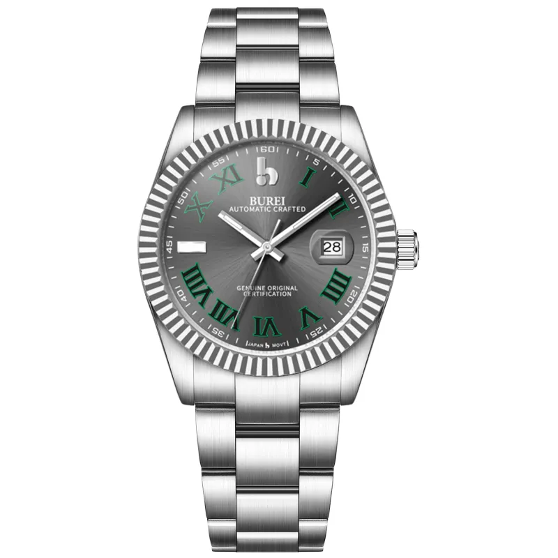 BUREI Men's Watch 41mm, Classic Stainless Steel, Waterproof Machine Watch with Date, Sapphire Crystal, Business Dress Wristwatch sold by Burei