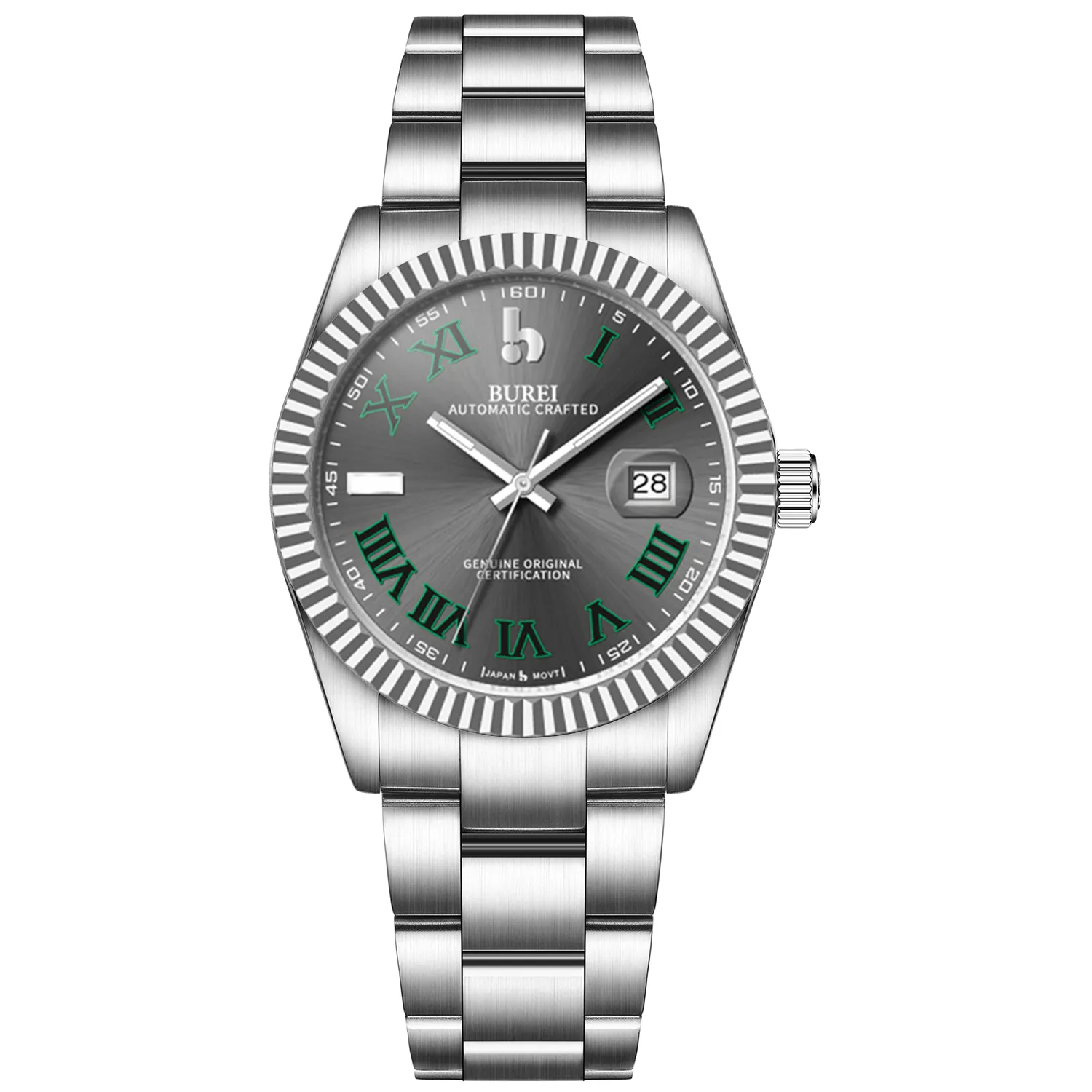 BUREI Men's Watch 41mm, Classic Stainless Steel, Waterproof Machine Watch with Date, Sapphire Crystal, Business Dress Wristwatch sold by Burei