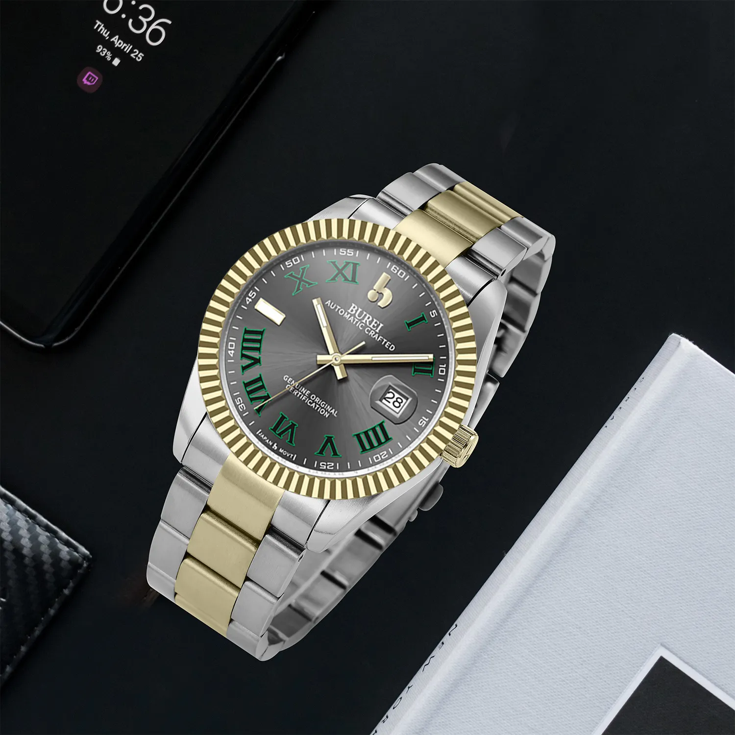 BUREI Men's Watch 41mm, Classic Stainless Steel, Waterproof Machine Watch with Date, Sapphire Crystal, Business Dress Wristwatch sold by Burei product image thumbnail 5