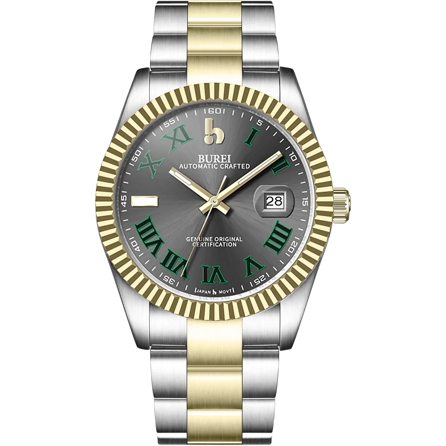 BUREI Men's Watch 41mm, Classic Stainless Steel, Waterproof Machine Watch with Date, Sapphire Crystal, Business Dress Wristwatch sold by Burei product image thumbnail 4