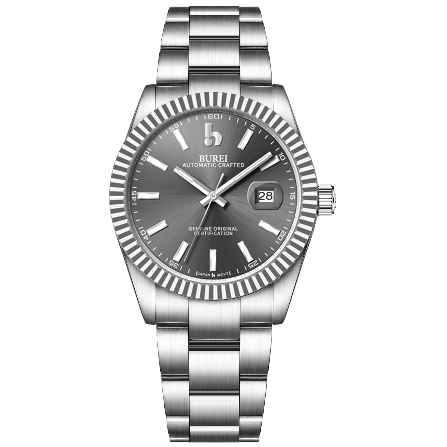 BUREI Men's Watch 41mm, Classic Stainless Steel, Waterproof Machine Watch with Date, Sapphire Crystal, Business Dress Wristwatch sold by Burei product image thumbnail 5