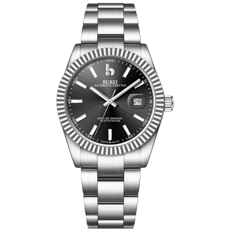BUREI Men's Watch 41mm, Classic Stainless Steel, Waterproof Machine Watch with Date, Sapphire Crystal, Business Dress Wristwatch sold by Burei