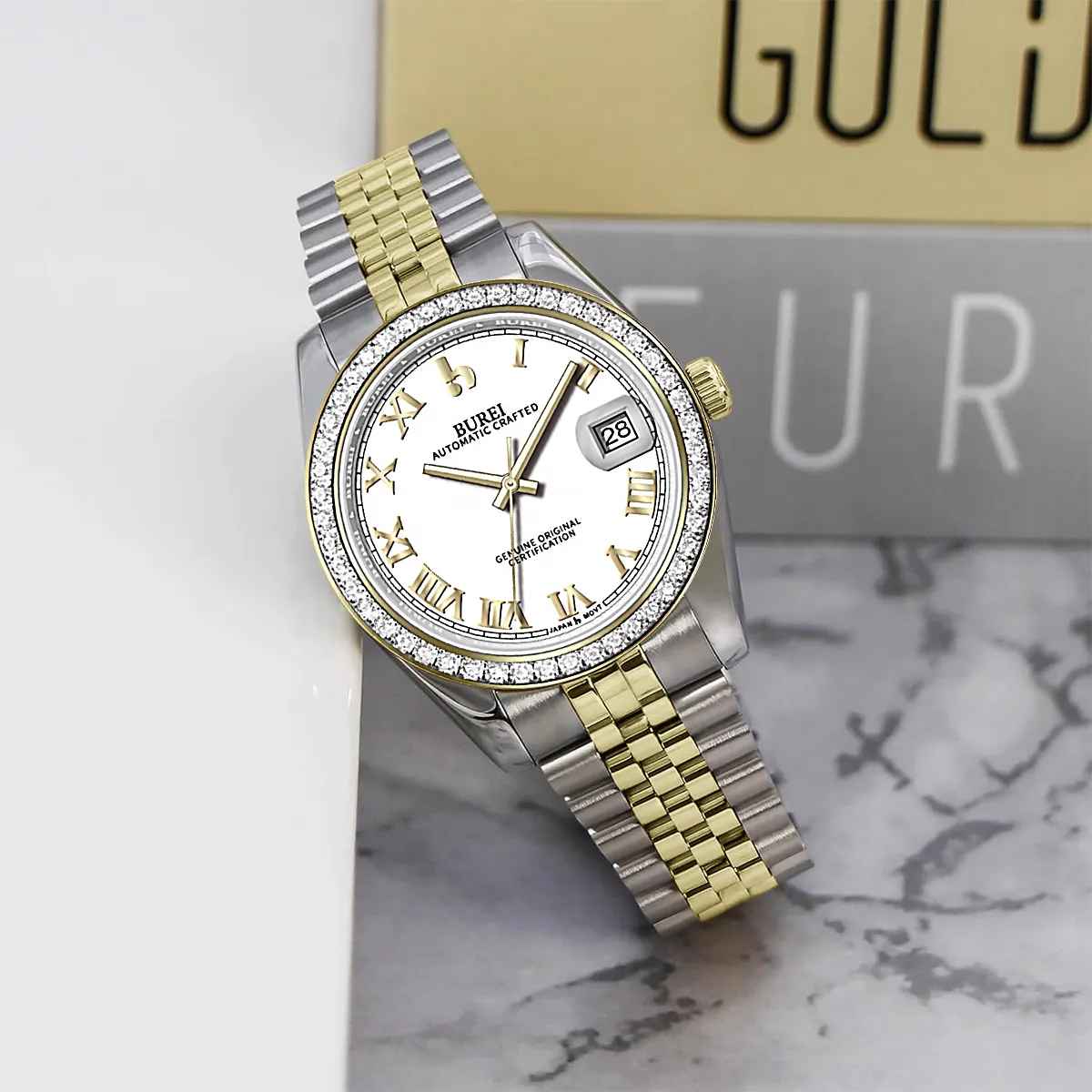 BUREI Luxury Automatic Watch 36mm, Fashion Waterproof Mechanical Watch, Adjustable Stainless Steel Two Tone Strap sold by Burei product image thumbnail 5