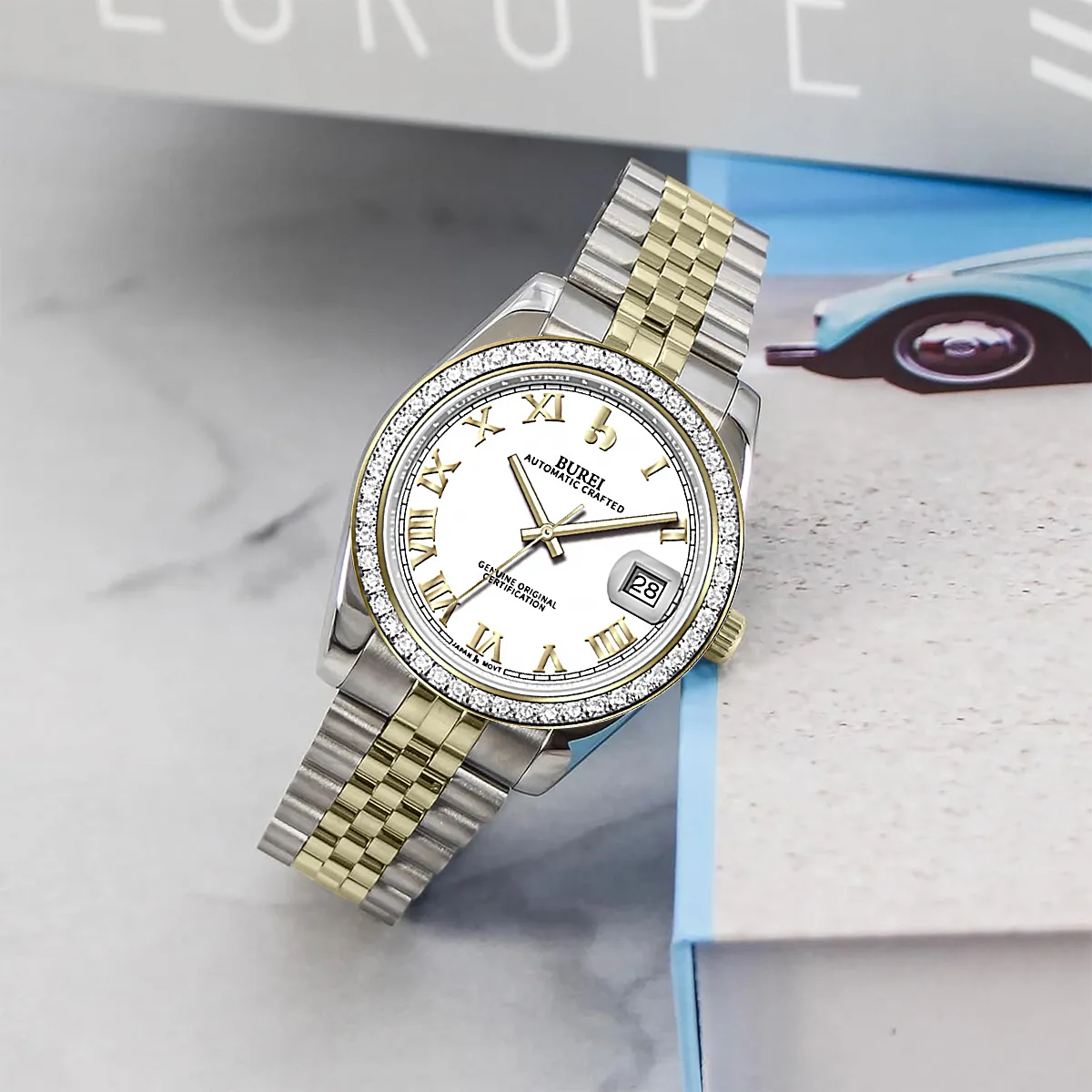 BUREI Luxury Automatic Watch 36mm, Fashion Waterproof Mechanical Watch, Adjustable Stainless Steel Two Tone Strap sold by Burei product image thumbnail 4