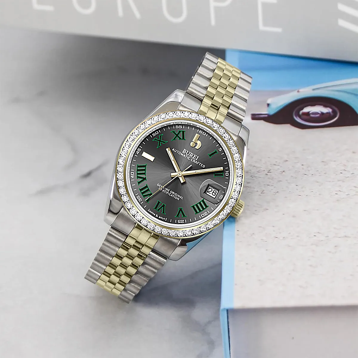 BUREI Luxury Automatic Watch 36mm, Fashion Waterproof Mechanical Watch, Adjustable Stainless Steel Two Tone Strap, Gift for Men sold by Burei product image thumbnail 4