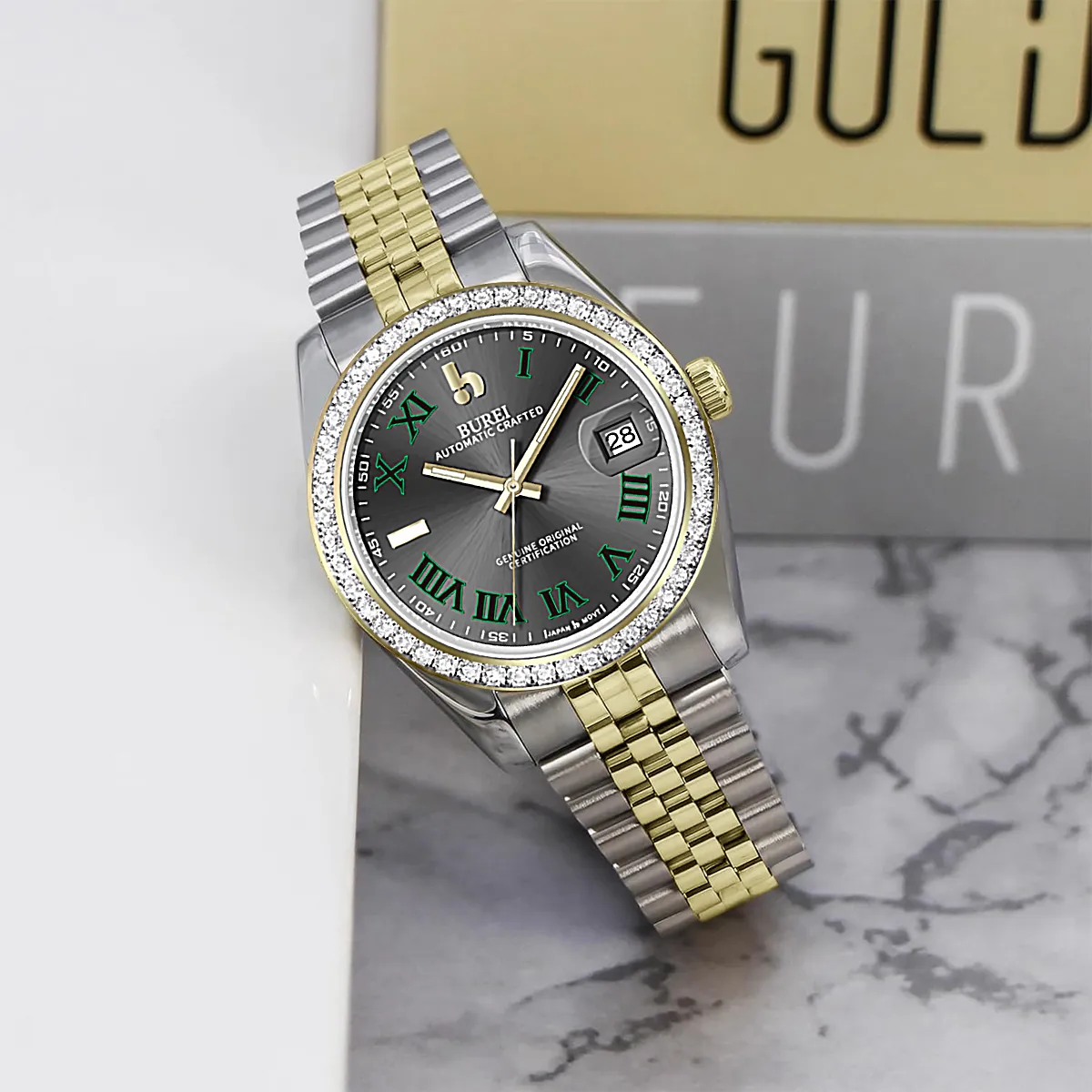 BUREI Luxury Automatic Watch 36mm, Fashion Waterproof Mechanical Watch, Adjustable Stainless Steel Two Tone Strap, Gift for Men sold by Burei product image thumbnail 5