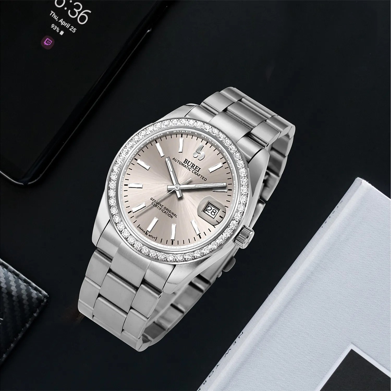 BUREI Luxury Automatic Watch 36mm, Fashion Waterproof Mechanical Watch, Adjustable Stainless Steel Two Tone Strap sold by Burei product image thumbnail 3