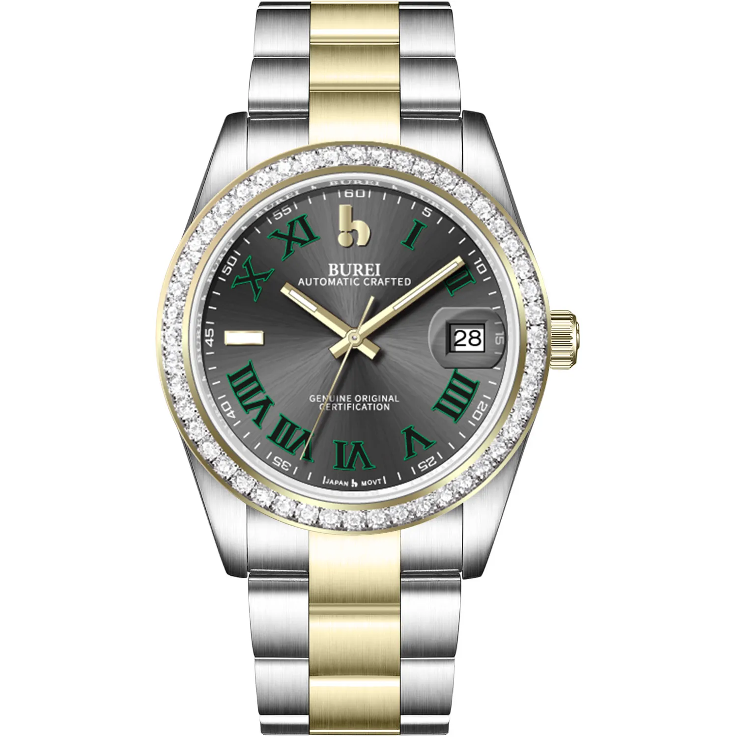 BUREI Luxury Automatic Watch 36mm, Fashion Waterproof Mechanical Watch, Adjustable Stainless Steel Two Tone Strap sold by Burei product image thumbnail 5