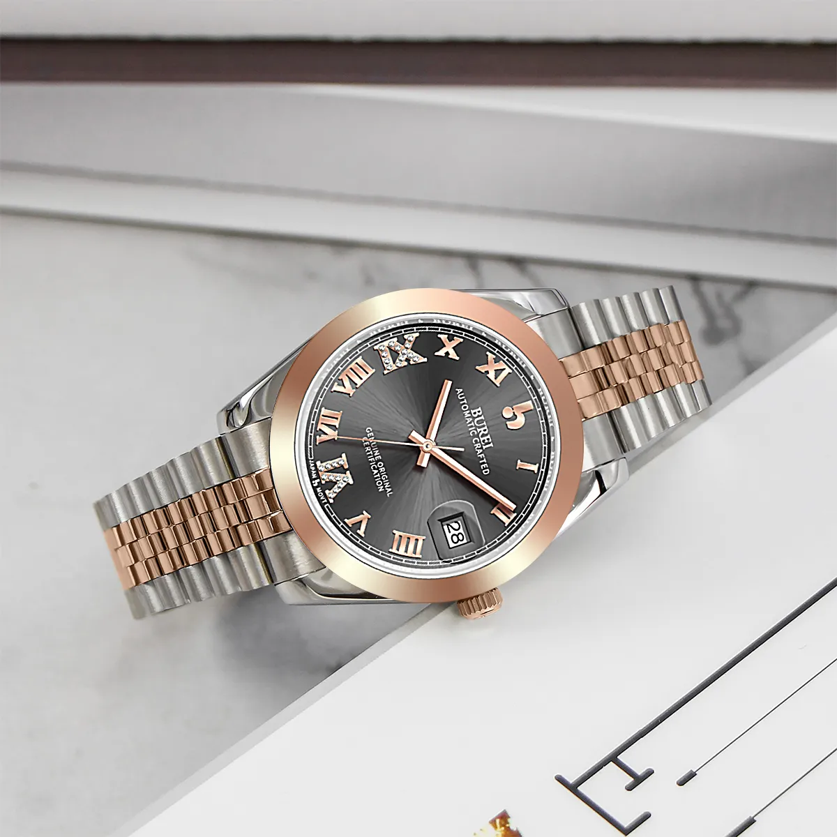 BUREI Luxury Automatic Watch 36mm, Fashion Waterproof Mechanical Watch, Adjustable Stainless Steel Two Tone Strap sold by Burei product image thumbnail 5