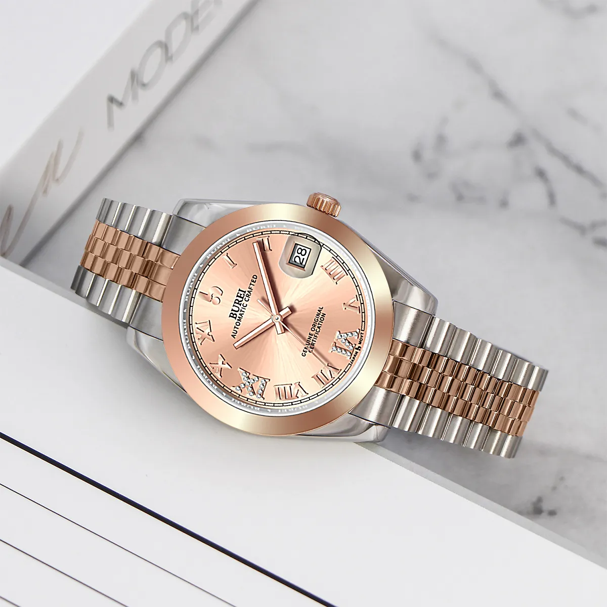 BUREI Luxury Automatic Watch 36mm, Fashion Waterproof Mechanical Watch, Adjustable Stainless Steel Two Tone Strap sold by Burei product image thumbnail 3