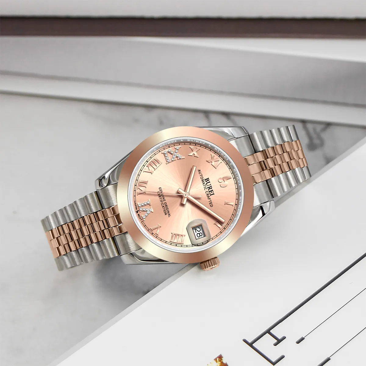 BUREI Luxury Automatic Watch 36mm, Fashion Waterproof Mechanical Watch, Adjustable Stainless Steel Two Tone Strap sold by Burei product image thumbnail 2