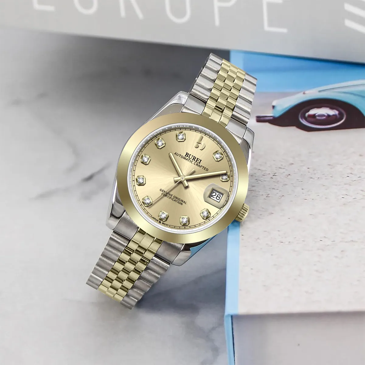 BUREI Luxury Automatic Watch 36mm, Fashion Waterproof Mechanical Watch, Adjustable Stainless Steel Two Tone Strap, Gift for Men sold by Burei product image thumbnail 2