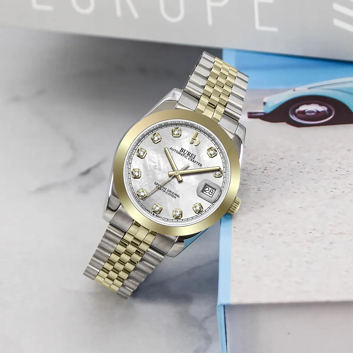 BUREI Luxury Automatic Watch 36mm, Fashion Waterproof Mechanical Watch, Adjustable Stainless Steel Two Tone Strap, Gift for Men sold by Burei product image thumbnail 5