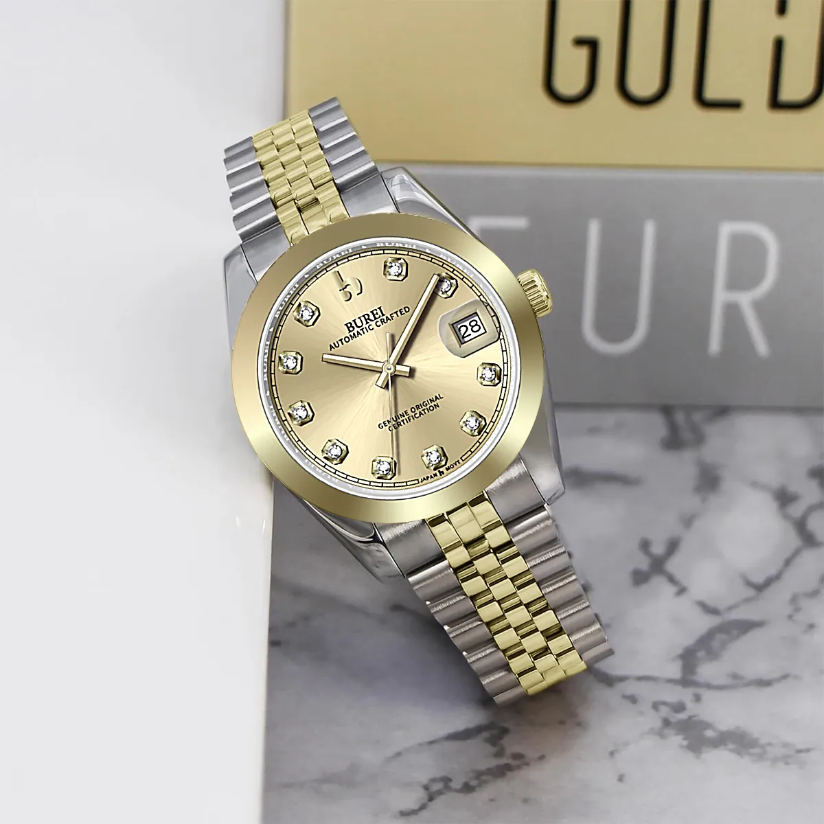 BUREI Luxury Automatic Watch 36mm, Fashion Waterproof Mechanical Watch, Adjustable Stainless Steel Two Tone Strap, Gift for Men sold by Burei product image thumbnail 3