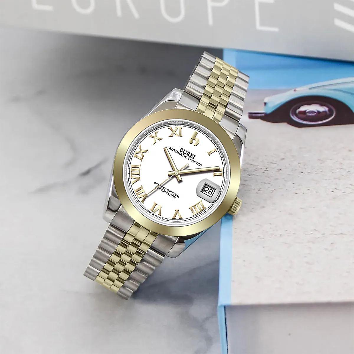 BUREI Luxury Automatic Watch 36mm, Fashion Waterproof Mechanical Watch, Adjustable Stainless Steel Two Tone Strap sold by Burei product image thumbnail 5