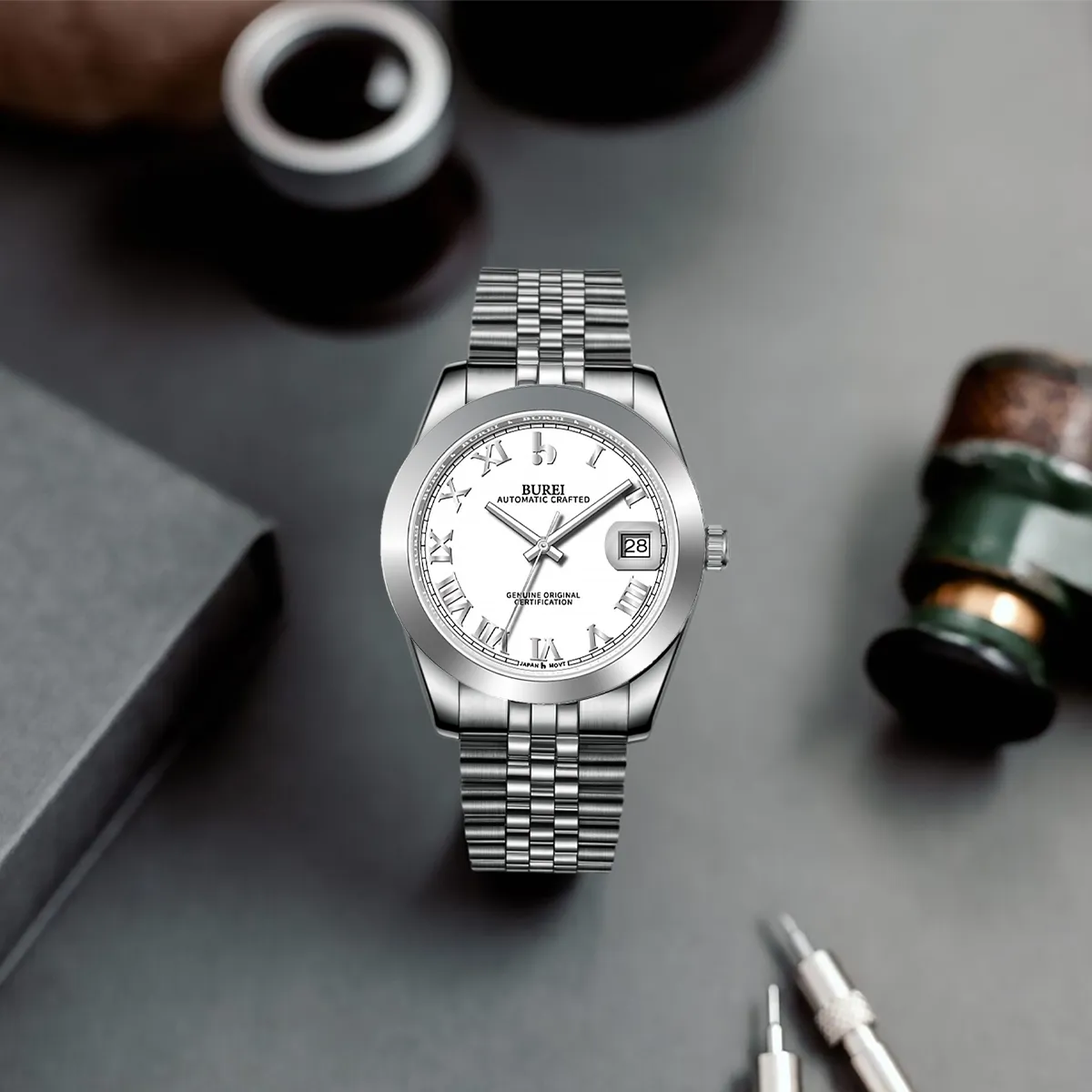 BUREI Luxury Automatic Watch 36mm, Fashion Waterproof Mechanical Watch, Adjustable Stainless Steel Two Tone Strap sold by Burei product image thumbnail 2