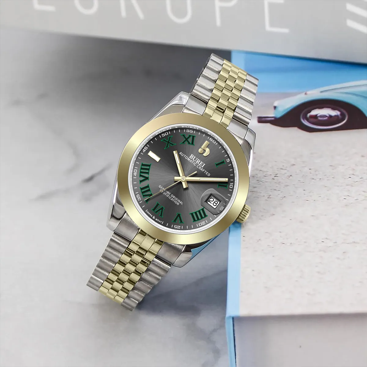 BUREI Luxury Automatic Watch 36mm, Fashion Waterproof Mechanical Watch, Adjustable Stainless Steel Two Tone Strap sold by Burei product image thumbnail 5