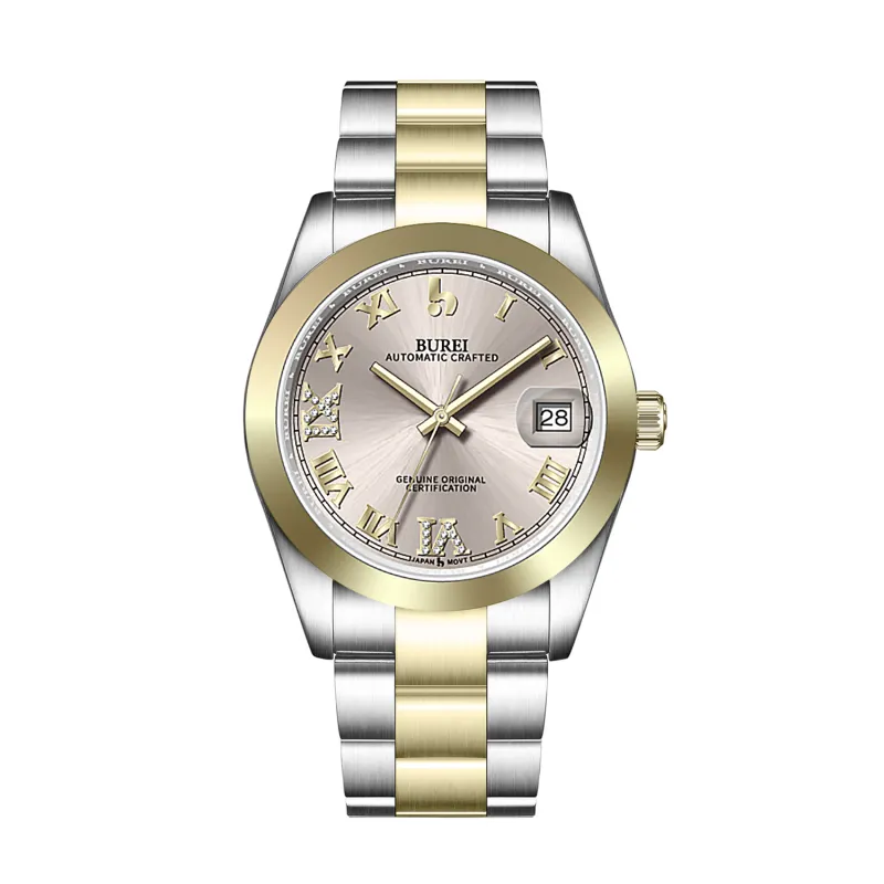 BUREI Luxury Automatic Watch 36mm, Fashion Waterproof Mechanical Watch, Adjustable Stainless Steel Two Tone Strap, Gift for Men sold by Burei