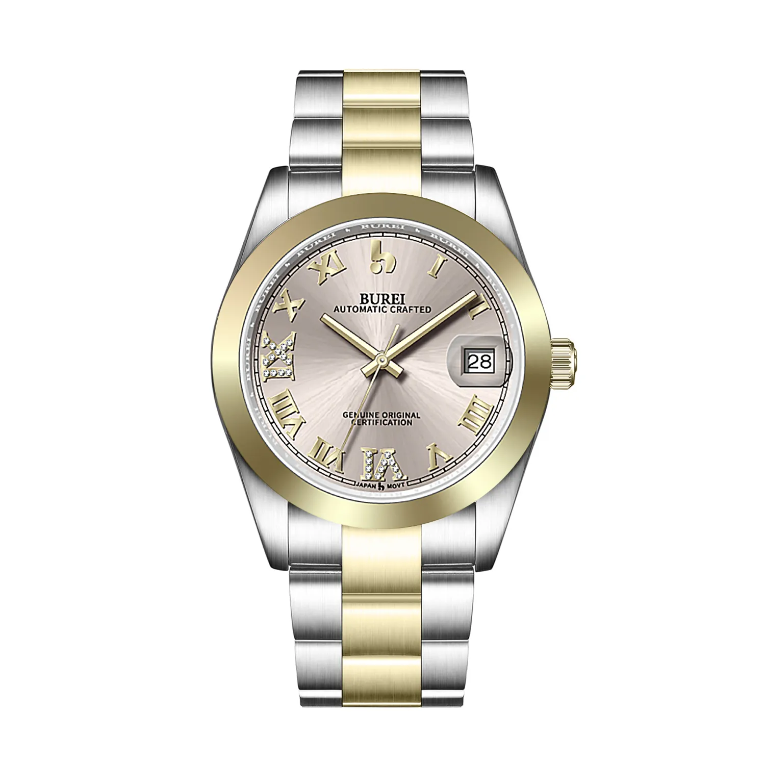 BUREI Luxury Automatic Watch 36mm, Fashion Waterproof Mechanical Watch, Adjustable Stainless Steel Two Tone Strap, Gift for Men sold by Burei