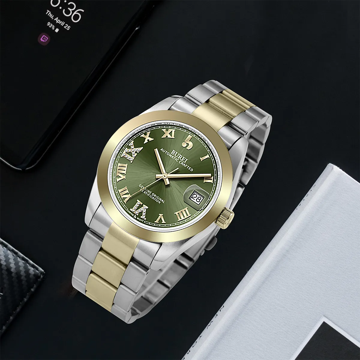 BUREI Luxury Automatic Watch 36mm, Fashion Waterproof Mechanical Watch, Adjustable Stainless Steel Two Tone Strap, Gift for Men sold by Burei product image thumbnail 5