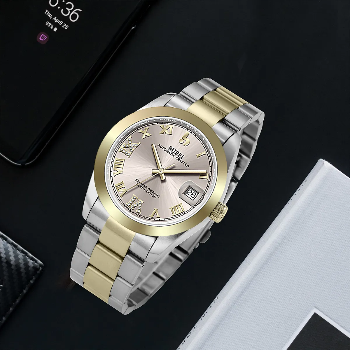 BUREI Luxury Automatic Watch 36mm, Fashion Waterproof Mechanical Watch, Adjustable Stainless Steel Two Tone Strap, Gift for Men sold by Burei product image thumbnail 2