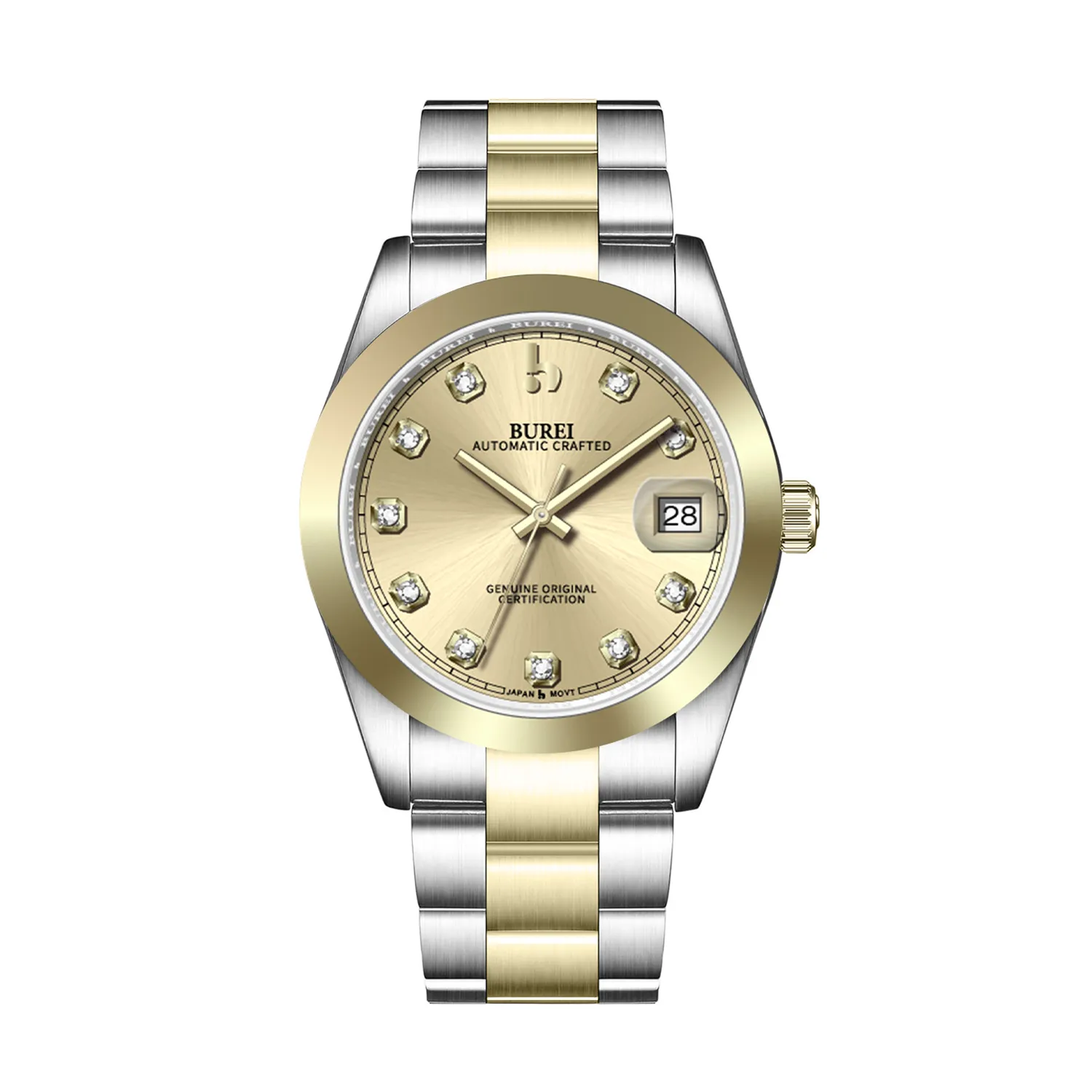 BUREI Luxury Automatic Watch 36mm, Fashion Waterproof Mechanical Watch, Adjustable Stainless Steel Two Tone Strap sold by Burei