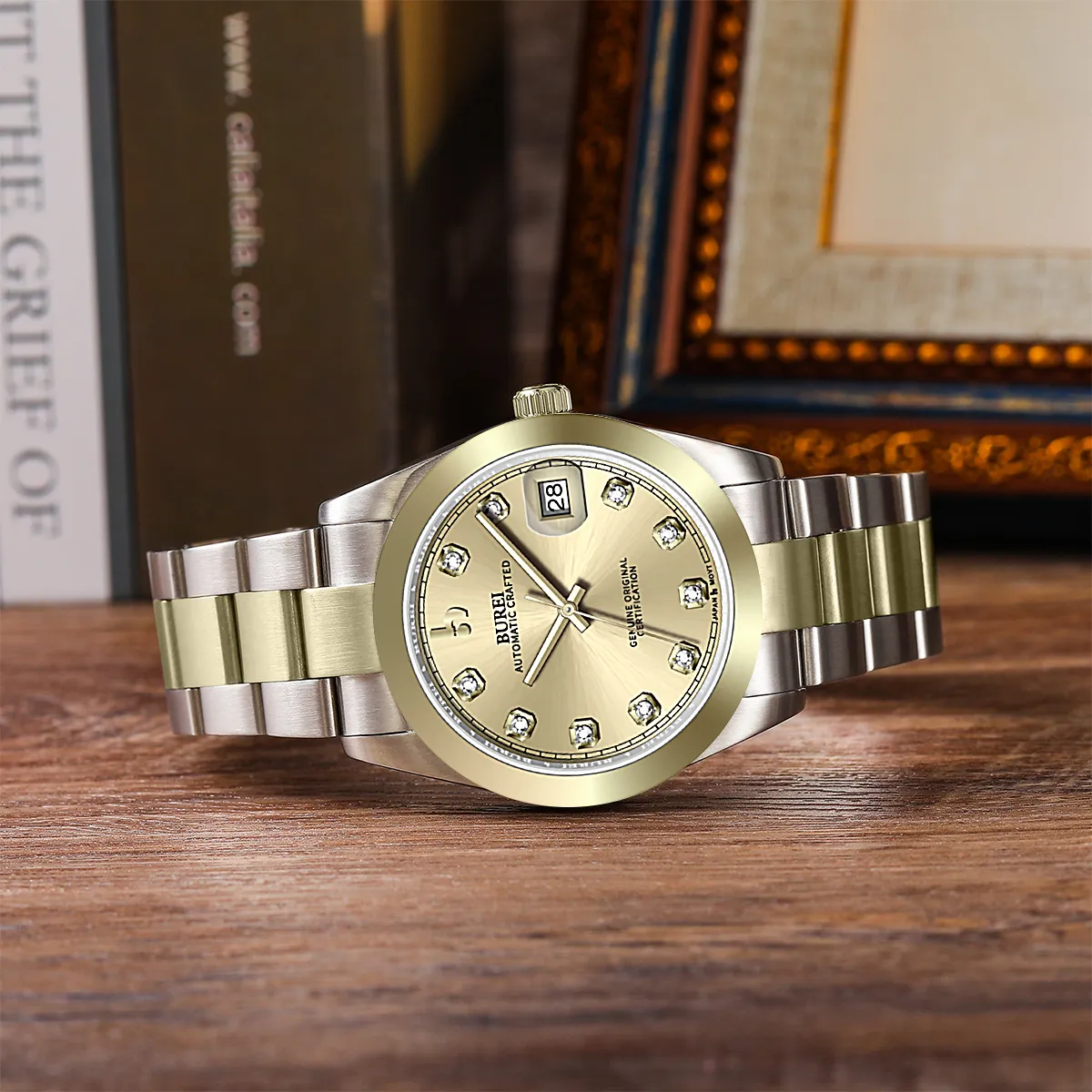 BUREI Luxury Automatic Watch 36mm, Fashion Waterproof Mechanical Watch, Adjustable Stainless Steel Two Tone Strap sold by Burei product image thumbnail 3