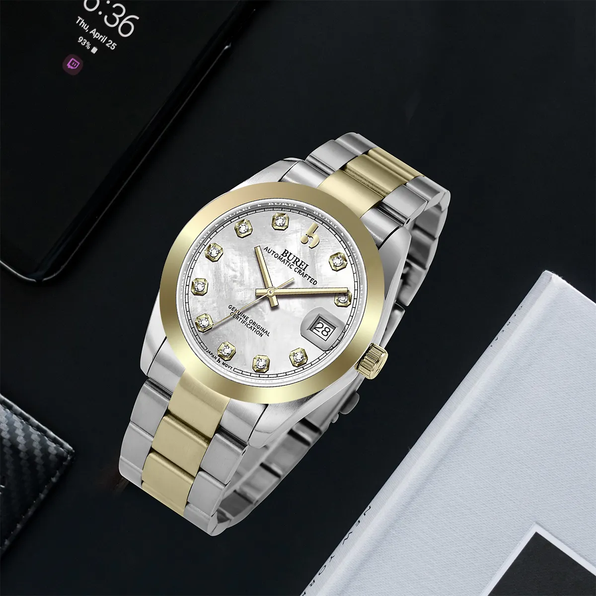 BUREI Luxury Automatic Watch 36mm, Fashion Waterproof Mechanical Watch, Adjustable Stainless Steel Two Tone Strap sold by Burei product image thumbnail 5
