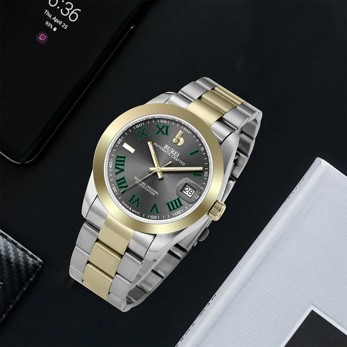 BUREI Luxury Automatic Watch 36mm, Fashion Waterproof Mechanical Watch, Adjustable Stainless Steel Two Tone Strap sold by Burei product image thumbnail 5