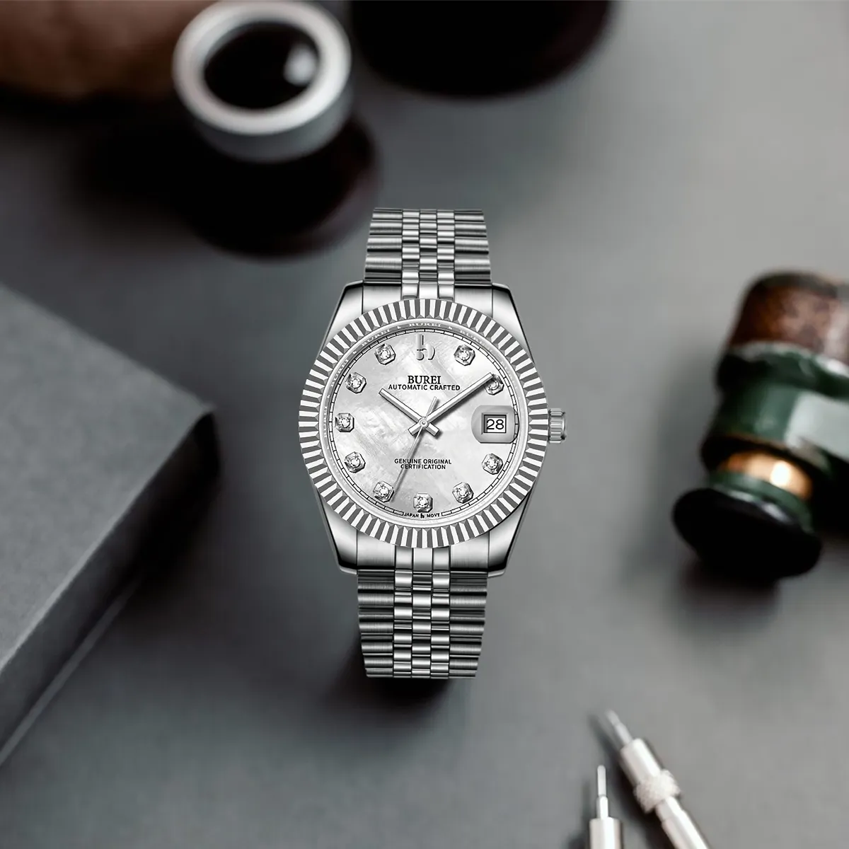 BUREI Luxury Automatic Watch 36mm, Fashion Waterproof Mechanical Watch, Adjustable Stainless Steel Two Tone Strap sold by Burei product image thumbnail 2