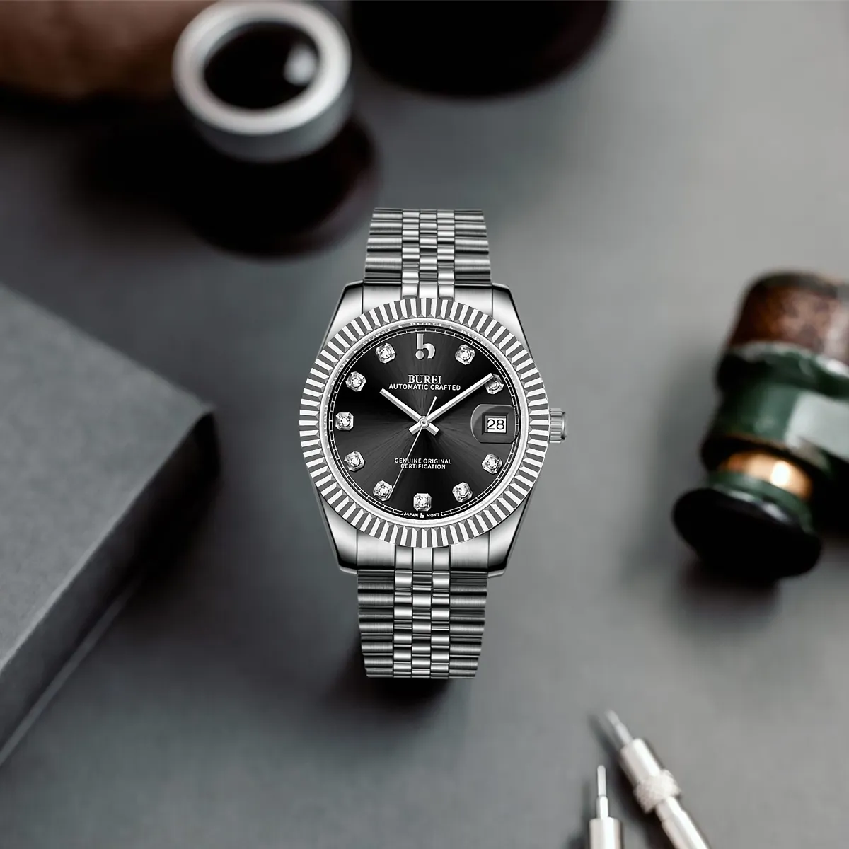 BUREI Luxury Automatic Watch 36mm, Fashion Waterproof Mechanical Watch, Adjustable Stainless Steel Two Tone Strap sold by Burei product image thumbnail 5