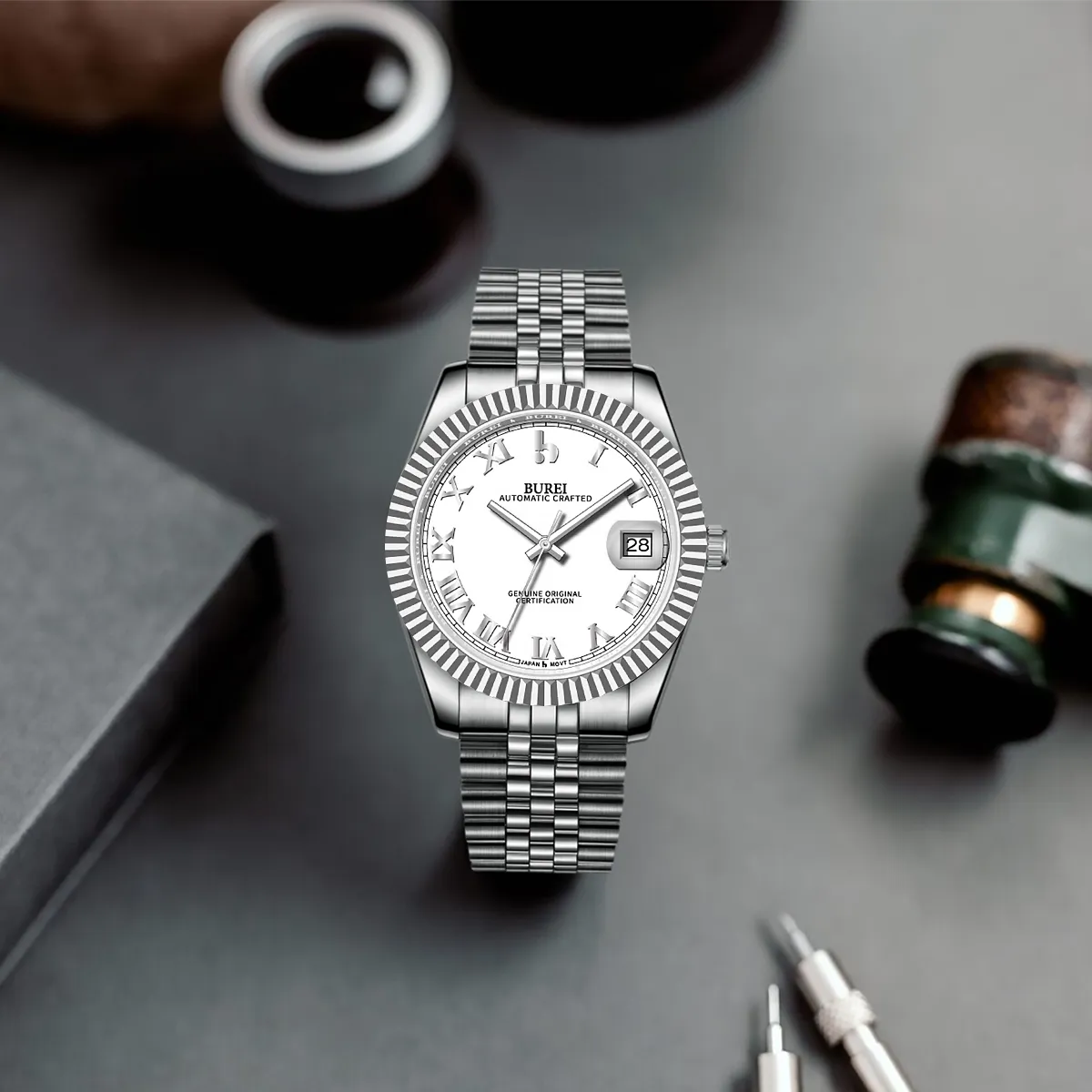 BUREI Luxury Automatic Watch 36mm, Fashion Waterproof Mechanical Watch, Adjustable Stainless Steel Two Tone Strap sold by Burei product image thumbnail 2