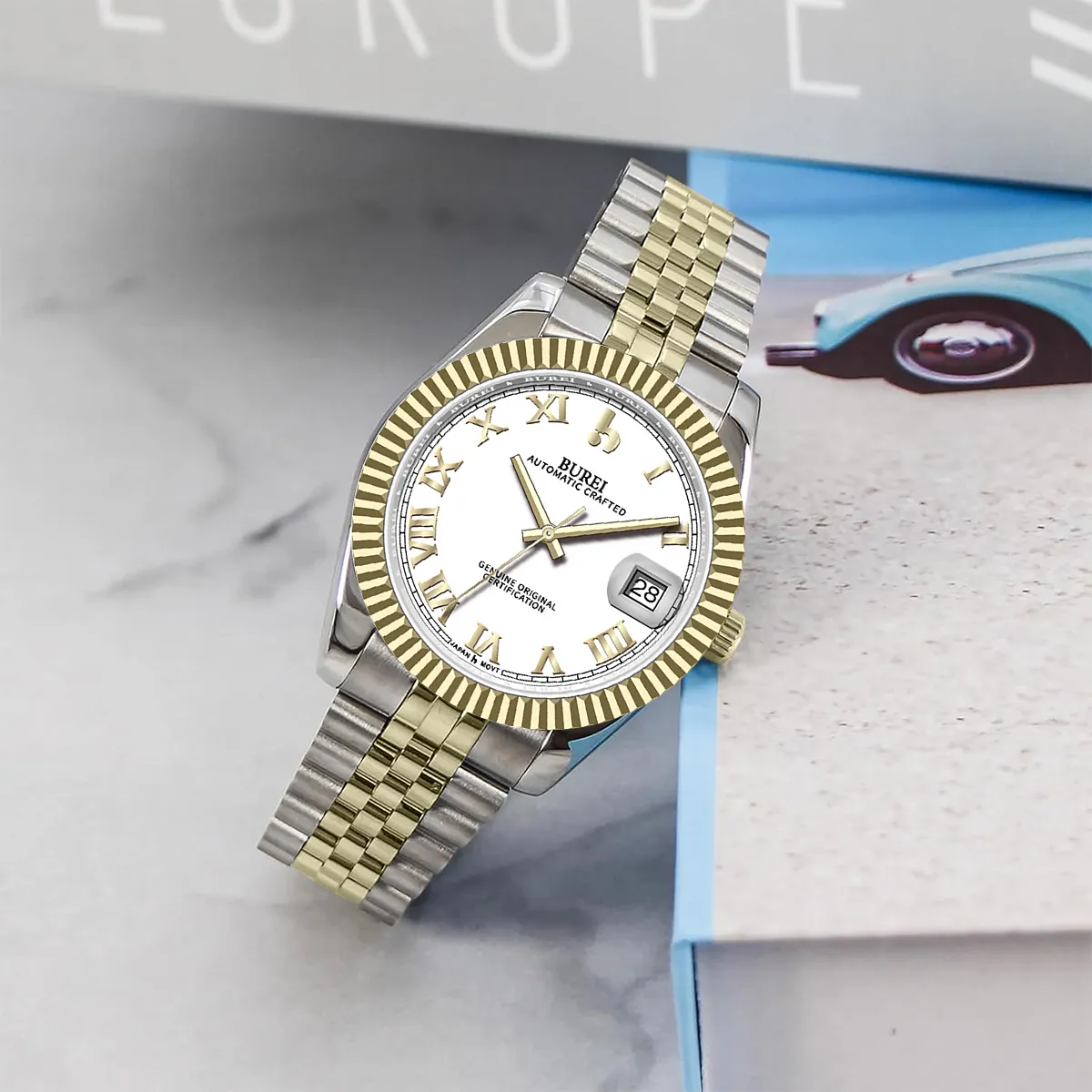 BUREI Luxury Automatic Watch 36mm, Fashion Waterproof Mechanical Watch, Adjustable Stainless Steel Two Tone Strap sold by Burei product image thumbnail 5