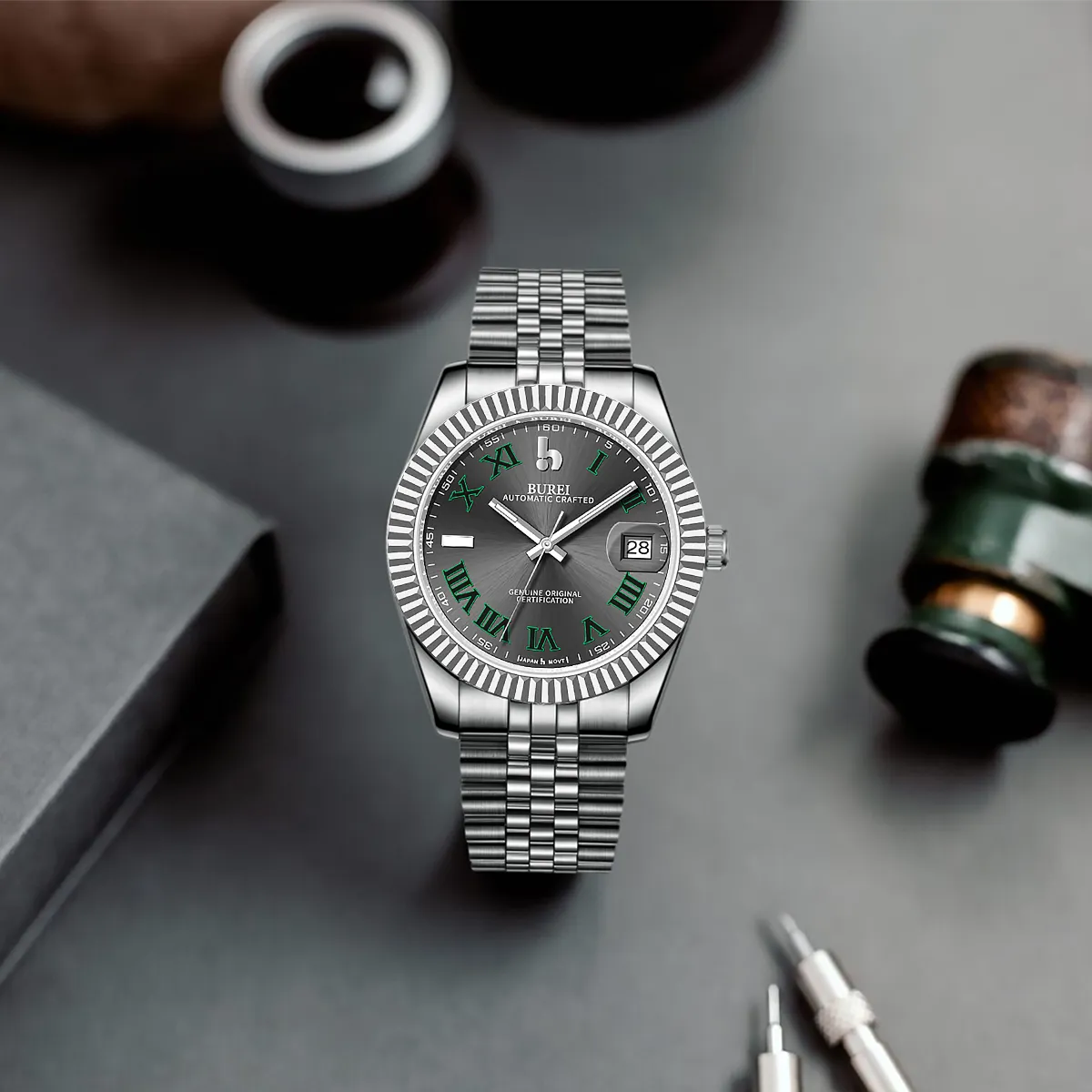 BUREI Luxury Automatic Watch 36mm, Fashion Waterproof Mechanical Watch, Adjustable Stainless Steel Two Tone Strap, Gift for Men sold by Burei product image thumbnail 2