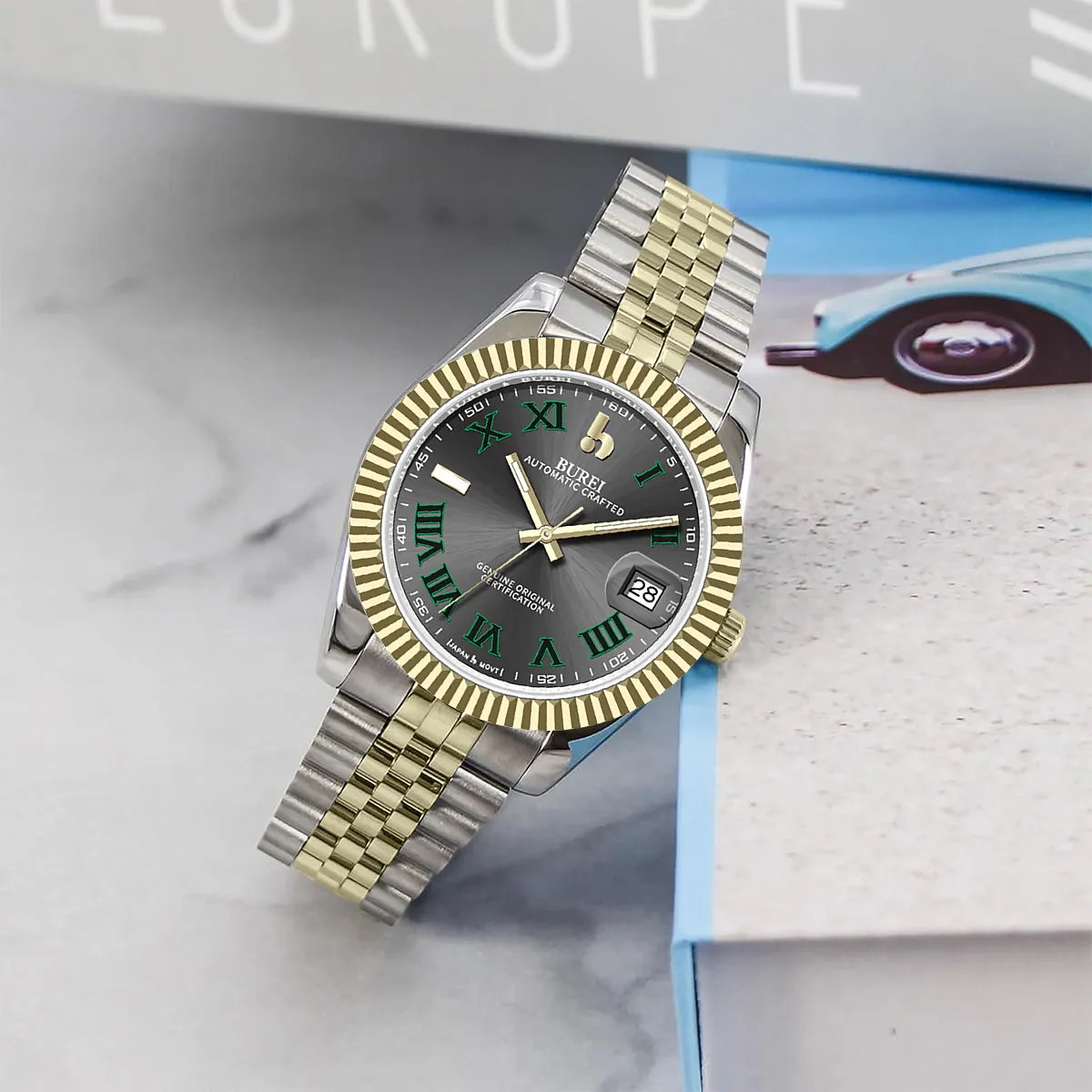 BUREI Luxury Automatic Watch 36mm, Fashion Waterproof Mechanical Watch, Adjustable Stainless Steel Two Tone Strap, Gift for Men sold by Burei product image thumbnail 5