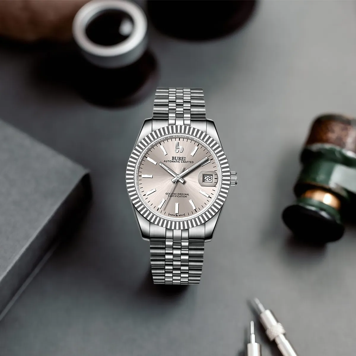 BUREI Luxury Automatic Watch 36mm, Fashion Waterproof Mechanical Watch, Adjustable Stainless Steel Two Tone Strap sold by Burei product image thumbnail 2