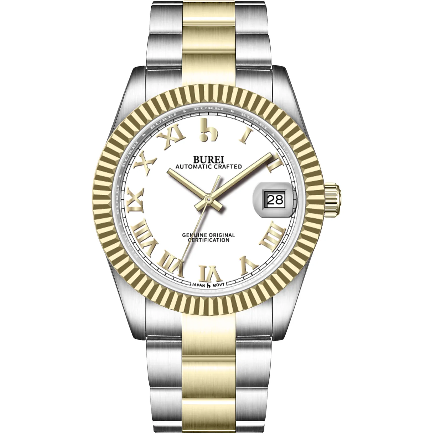 BUREI Luxury Automatic Watch 36mm, Fashion Waterproof Mechanical Watch, Adjustable Stainless Steel Two Tone Strap sold by Burei product image thumbnail 4