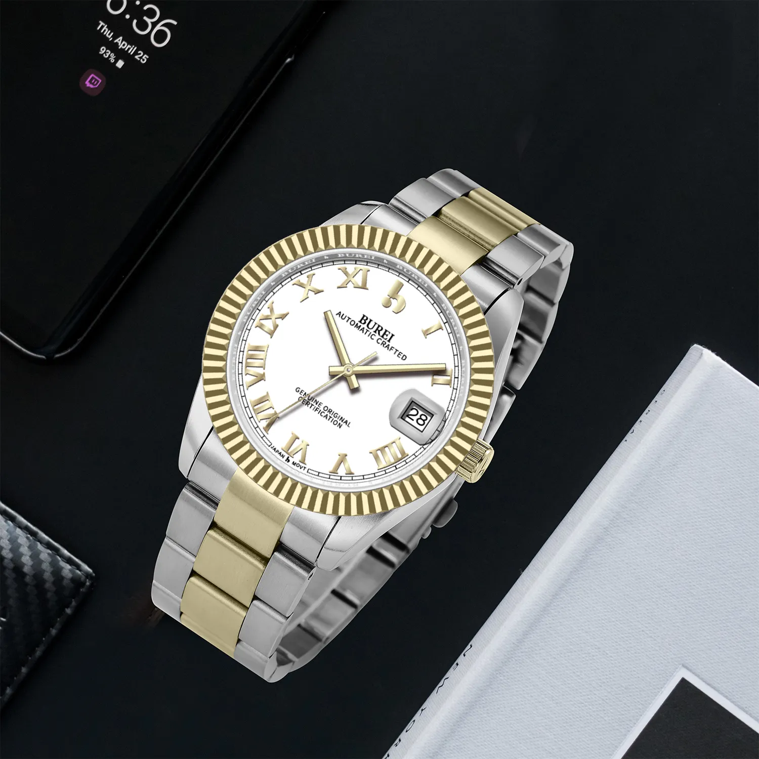 BUREI Luxury Automatic Watch 36mm, Fashion Waterproof Mechanical Watch, Adjustable Stainless Steel Two Tone Strap sold by Burei product image thumbnail 5