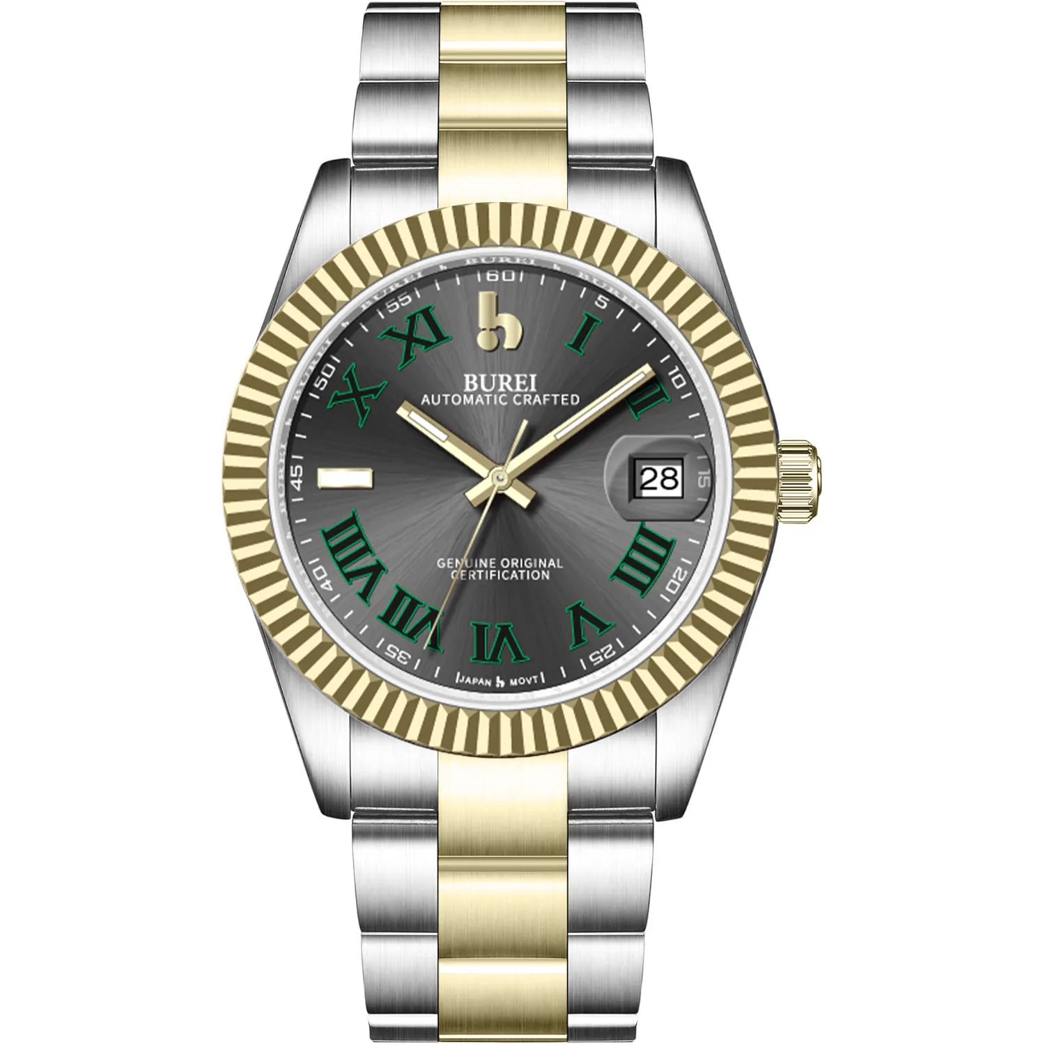 BUREI Luxury Automatic Watch 36mm, Fashion Waterproof Mechanical Watch, Adjustable Stainless Steel Two Tone Strap sold by Burei product image thumbnail 5