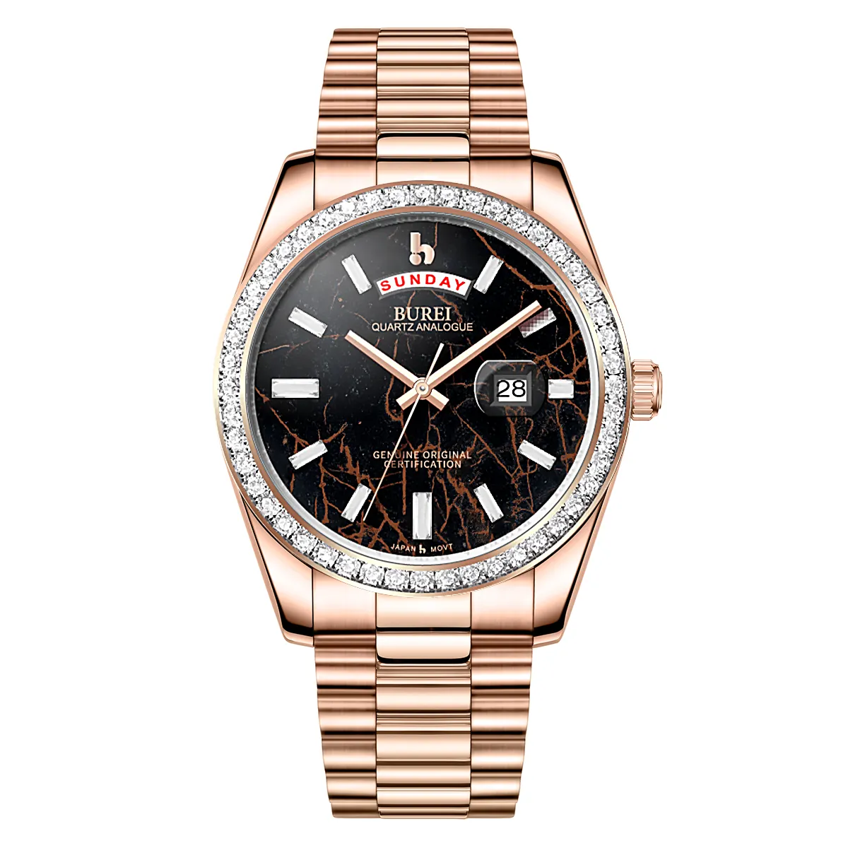 BUREI Mens Watch 41mm, Stainless Steel Analog Quartz, Waterproof with Calendar, Sapphire Crystal Dial, Business Casual Luxury Wristwatch sold by Burei