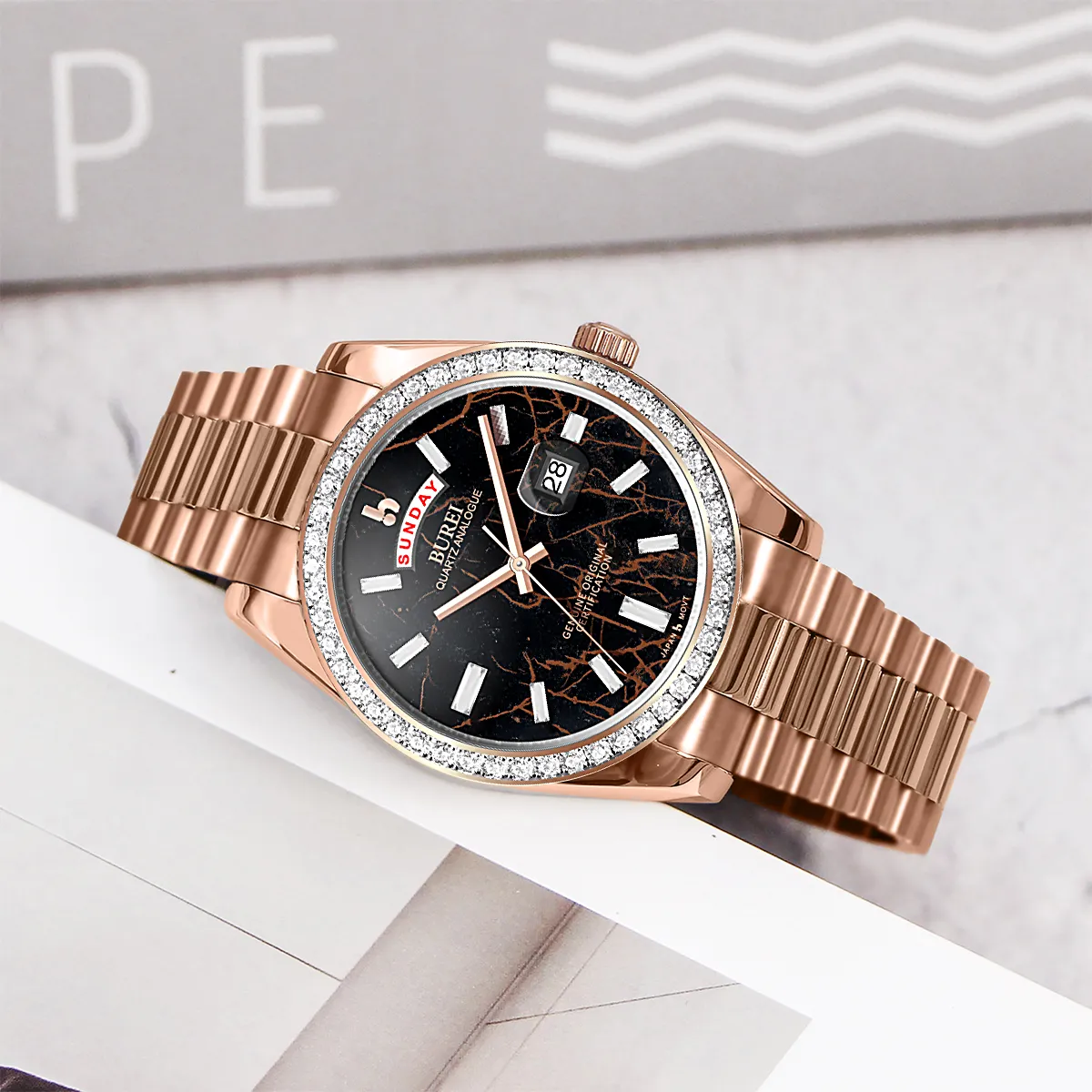 BUREI Mens Watch 41mm, Stainless Steel Analog Quartz, Waterproof with Calendar, Sapphire Crystal Dial, Business Casual Luxury Wristwatch sold by Burei product image thumbnail 3