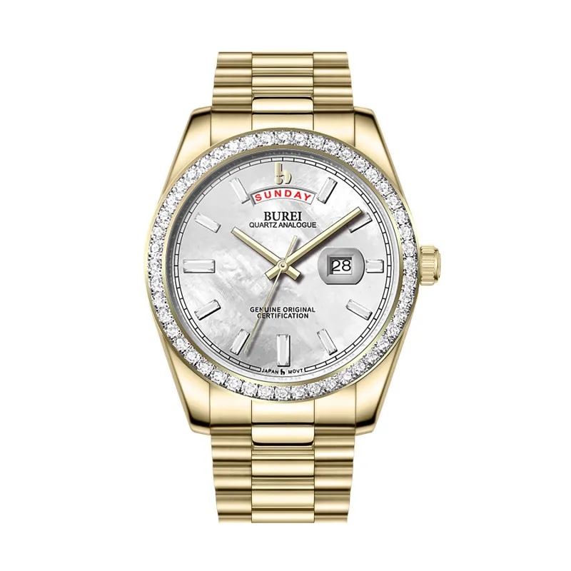 BUREI Mens Watch 41mm, Stainless Steel Analog Quartz, Waterproof with Calendar, Sapphire Crystal Dial, Business Casual Luxury Wristwatch sold by Burei