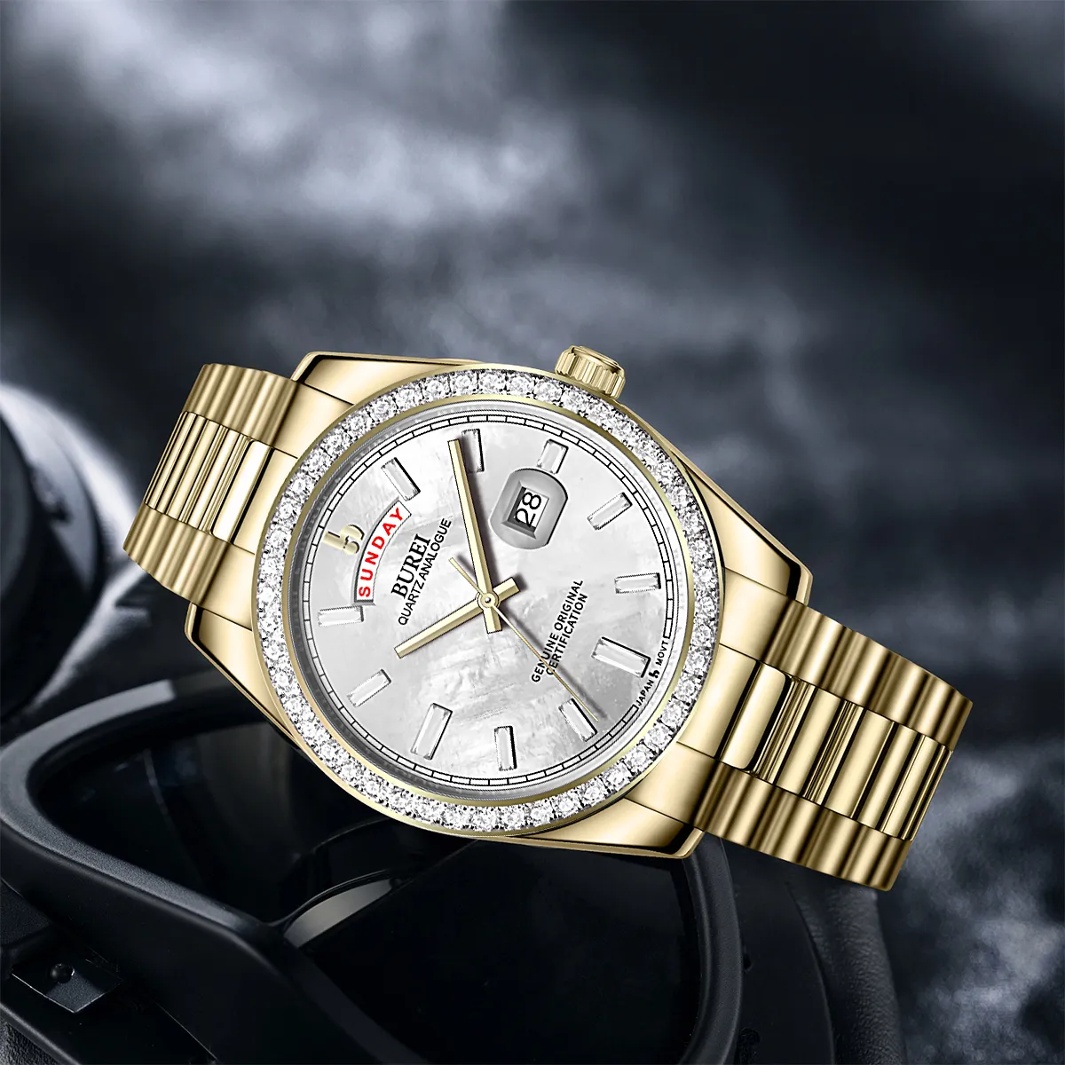 BUREI Mens Watch 41mm, Stainless Steel Analog Quartz, Waterproof with Calendar, Sapphire Crystal Dial, Business Casual Luxury Wristwatch sold by Burei product image thumbnail 3