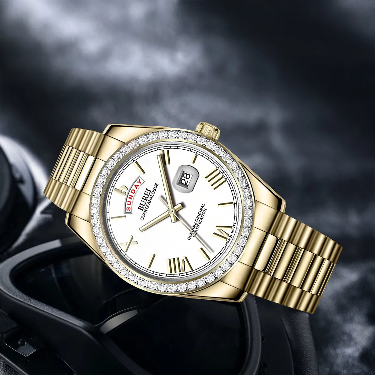 BUREI Mens Watch 41mm, Stainless Steel Analog Quartz, Waterproof with Calendar, Sapphire Crystal Dial, Business Casual Luxury Wristwatch sold by Burei product image thumbnail 2