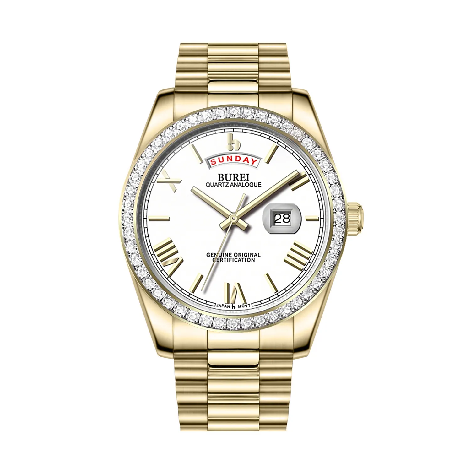 BUREI Mens Watch 41mm, Stainless Steel Analog Quartz, Waterproof with Calendar, Sapphire Crystal Dial, Business Casual Luxury Wristwatch sold by Burei