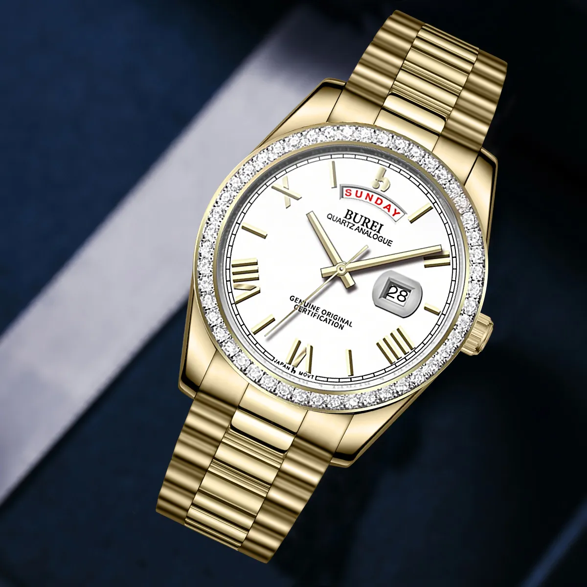 BUREI Mens Watch 41mm, Stainless Steel Analog Quartz, Waterproof with Calendar, Sapphire Crystal Dial, Business Casual Luxury Wristwatch sold by Burei product image thumbnail 3